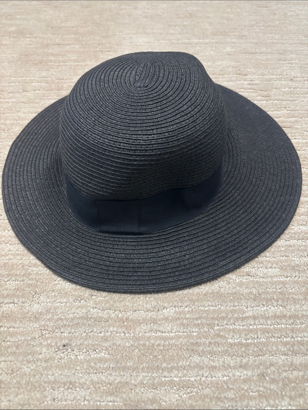 Nordstrom Black Wide-Brim Straw Fedora with Ribbon Band